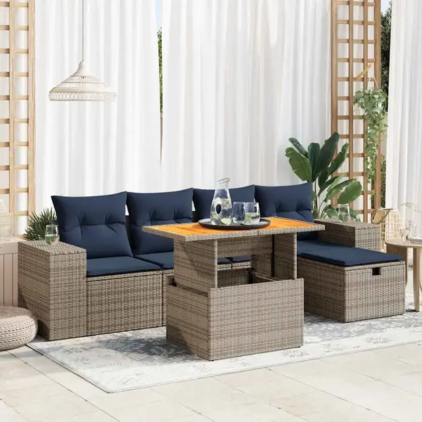 Gossi set mobilier gradina perne 6 piese negru poliratan/lemn acacia