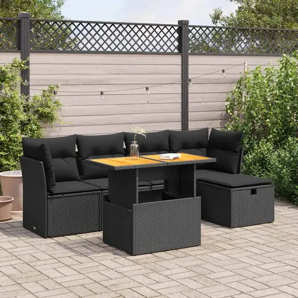 Gossi set mobilier gradina perne 6 piese negru poliratan/lemn acacia