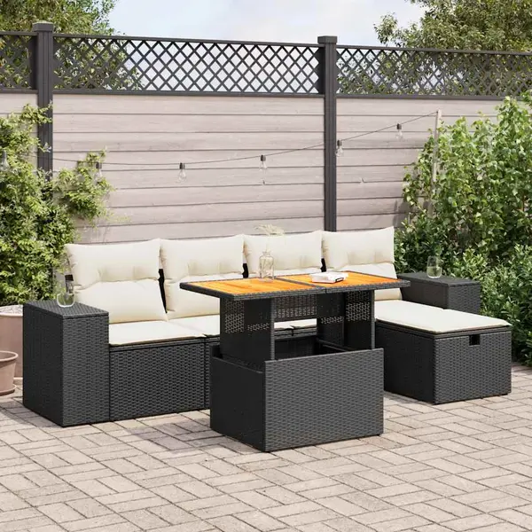 Gossi set mobilier gradina perne 6 piese negru poliratan/lemn acacia