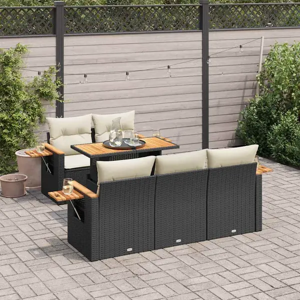 Gossi set mobilier gradina perne 6 piese negru poliratan/lemn acacia