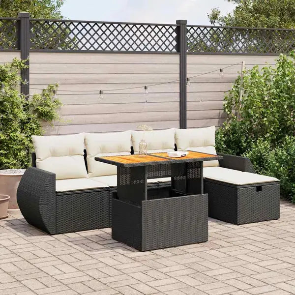 Gossi set mobilier gradina perne 6 piese negru poliratan/lemn acacia