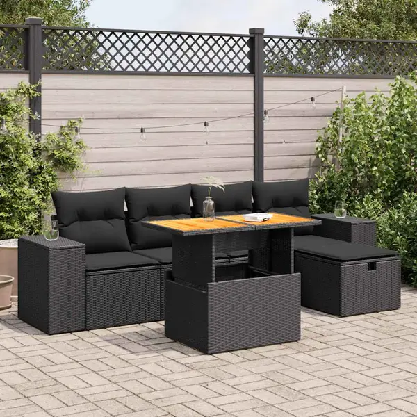 Gossi set mobilier gradina perne 6 piese negru poliratan/lemn acacia