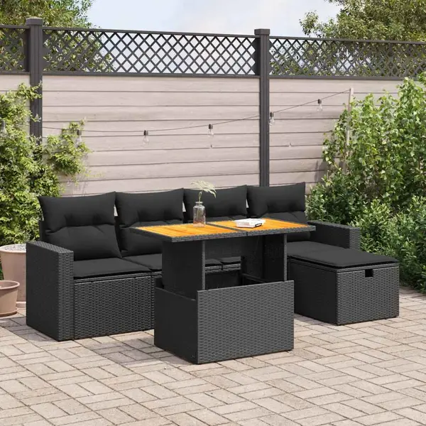 Gossi set mobilier gradina perne 6 piese negru poliratan/lemn acacia