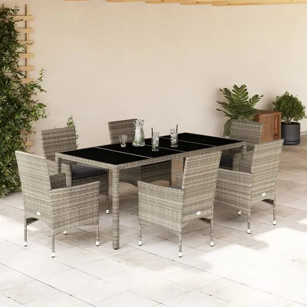 Gossi set mobilier gradina perne 7 piese gri deschis poliratan/sticla