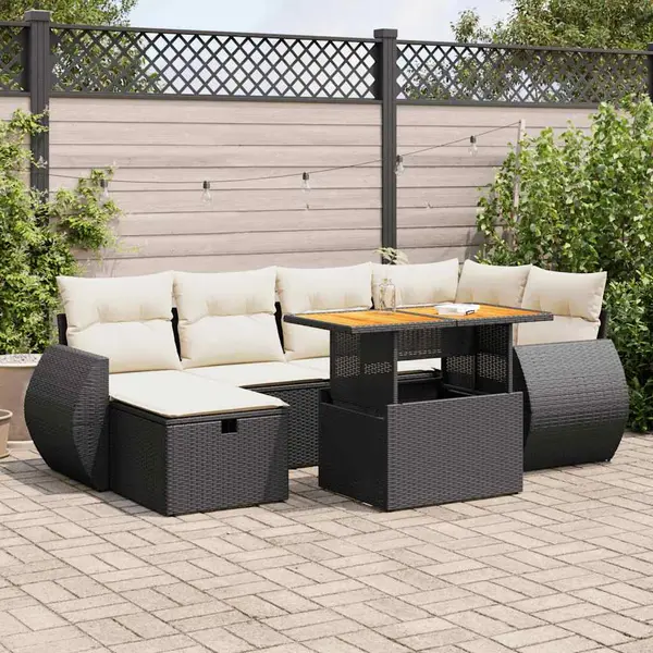 Gossi set mobilier gradina perne 8 piese negru, poliratan/lemn acacia