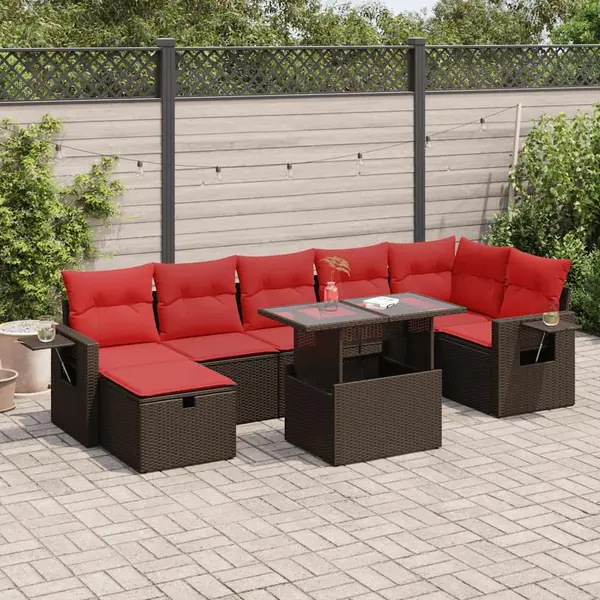 Gossi set mobilier gradina perne 8 piese negru, poliratan/lemn acacia