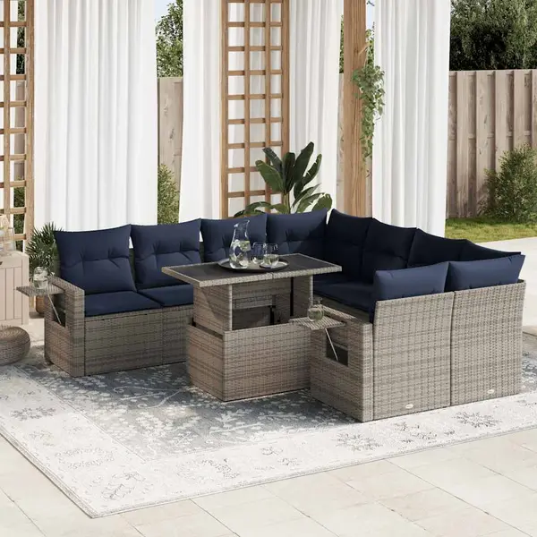 Gossi set mobilier gradina perne 9 piese negru poliratan/lemn acacia