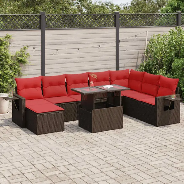 Gossi set mobilier gradina perne 9 piese negru poliratan/lemn acacia