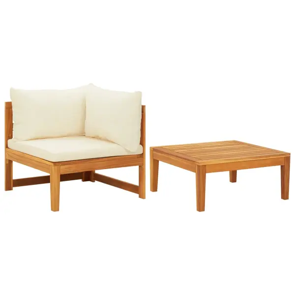 Gossi set mobilier gradina perne alb/crem, 2 piese, lemn masiv acacia