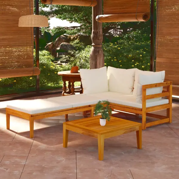 Gossi set mobilier gradina perne alb/crem, 3 piese, lemn masiv acacia