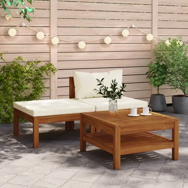 Gossi set mobilier gradina perne alb crem, 3 piese, lemn masiv acacia