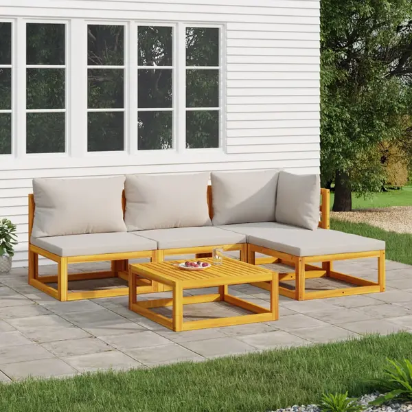 Gossi set mobilier gradina, perne gri deschis, 5 piese, lemn masiv