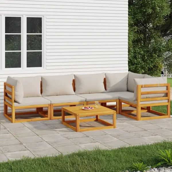 Gossi set mobilier gradina, perne gri deschis, 6 piese, lemn masiv