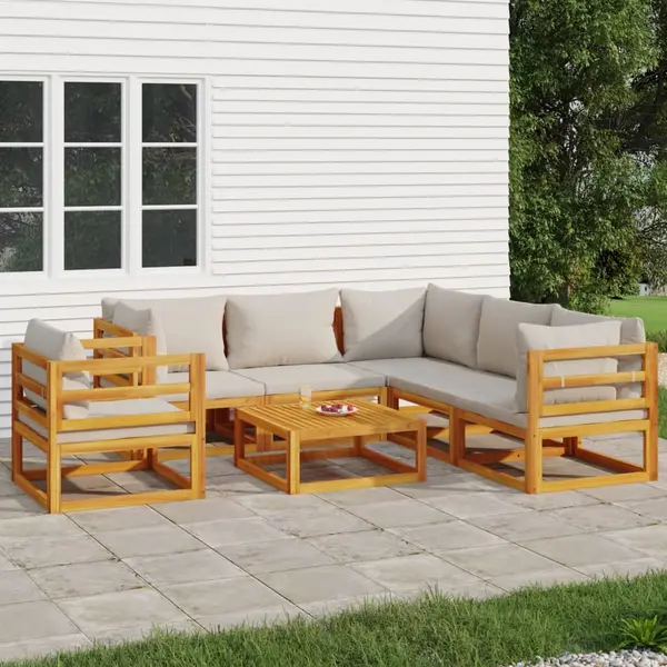Gossi set mobilier gradina, perne gri deschis, 7 piese, lemn masiv