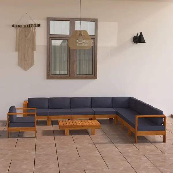 Gossi set mobilier gradina perne gri inchis, 10 piese, lemn acacia