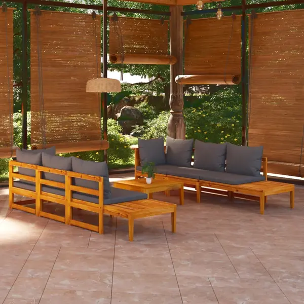 Gossi set mobilier gradina perne gri inchis, 5 piese, lemn acacia