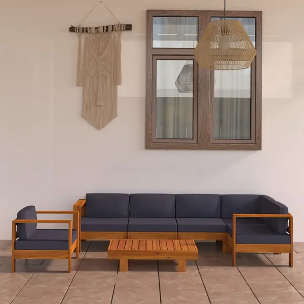 Gossi set mobilier gradina perne gri inchis, 7 piese, lemn acacia