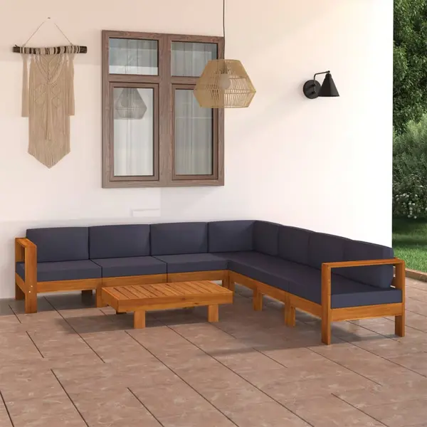 Gossi set mobilier gradina perne gri inchis, 8 piese, lemn acacia