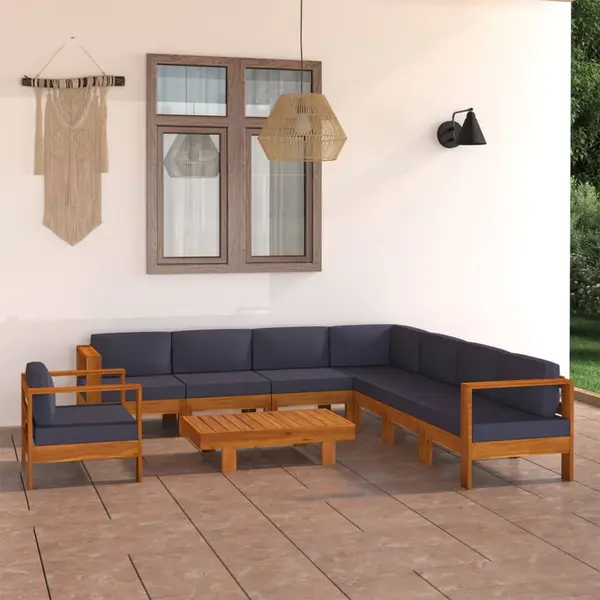 Gossi set mobilier gradina perne gri inchis, 9 piese, lemn acacia