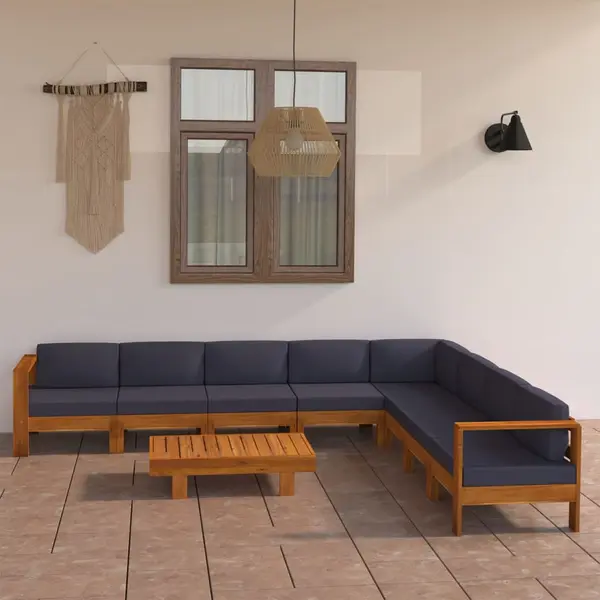 Gossi set mobilier gradina perne gri inchis, 9 piese, lemn acacia