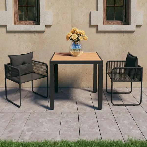 Gossi set mobilier masa de gradina, 3 piese, negru si maro, ratan pvc