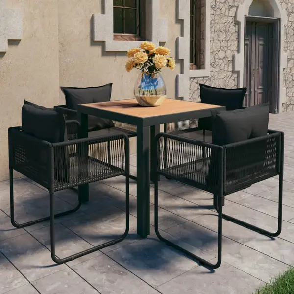 Gossi set mobilier masa de gradina, 5 piese, negru si maro, ratan pvc
