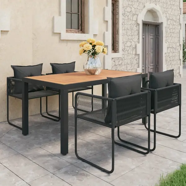 Gossi set mobilier masa de gradina, 5 piese, negru si maro, ratan pvc