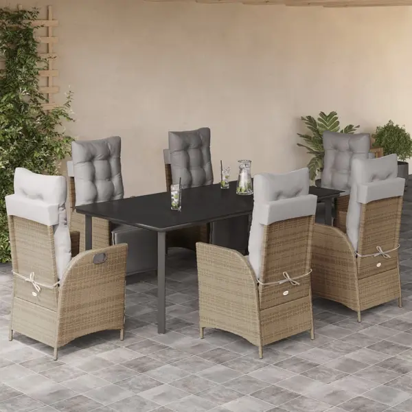 Gossi set mobilier pentru gradina, 7 piese, cu perne, bej, poliratan