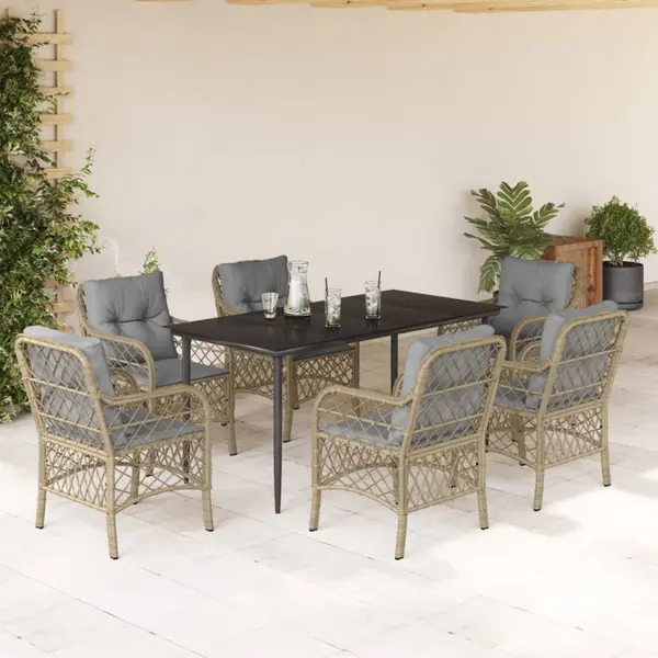 Gossi set mobilier pentru gradina, 7 piese, cu perne, bej, poliratan