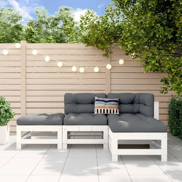 Gossi set mobilier relaxare de gradina, 4 piese, alb, lemn masiv pin
