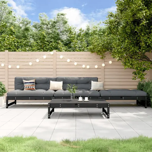 Gossi set mobilier relaxare de gradina 4 piese, negru, lemn masiv pin