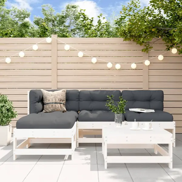 Gossi set mobilier relaxare de gradina 5 piese alb lemn masiv de pin