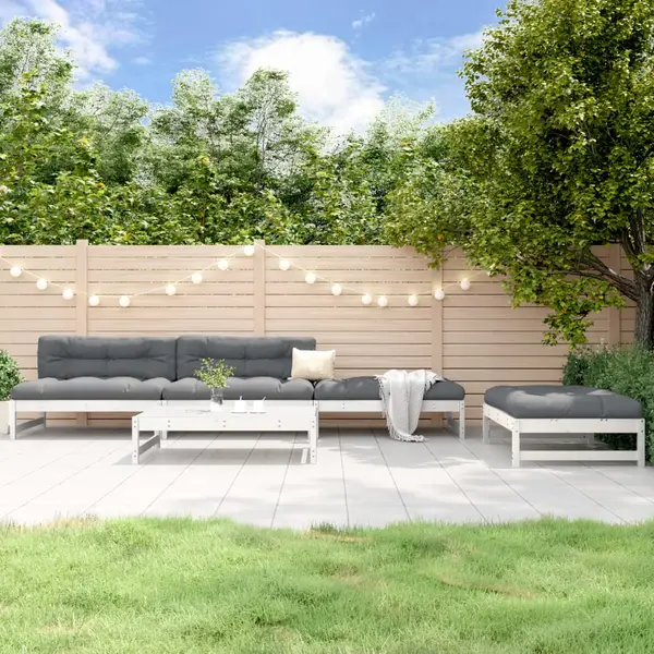 Gossi set mobilier relaxare de gradina 5 piese alb lemn masiv de pin
