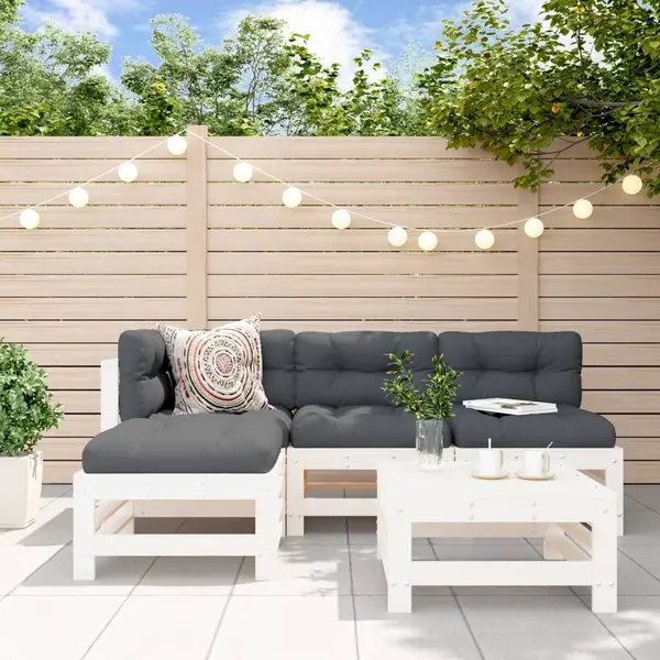 Gossi set mobilier relaxare de gradina 5 piese alb lemn masiv de pin