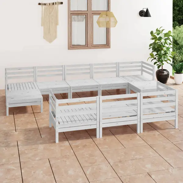 Gossi set mobilier relaxare gradina, 10 piese, alb, lemn masiv de pin