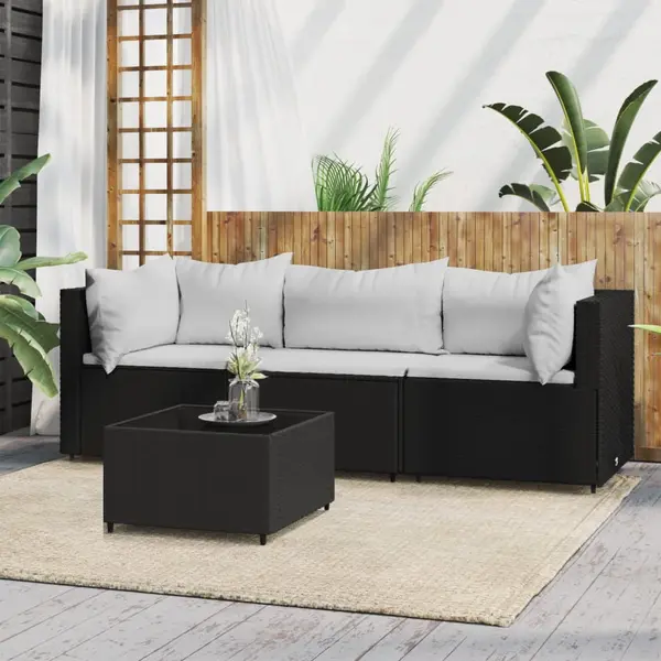 Gossi set mobilier relaxare gradina 4 piese cu perne poliratan negru