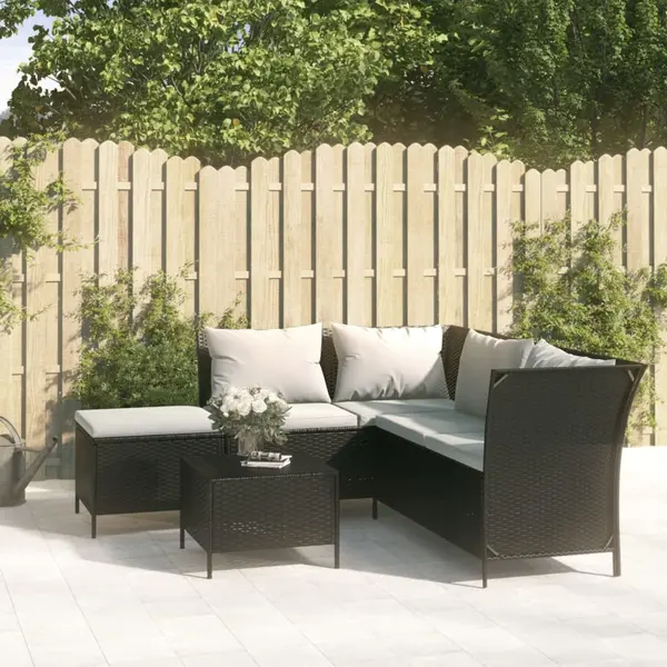 Gossi set mobilier relaxare gradina 4 piese cu perne poliratan negru