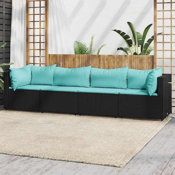 Gossi set mobilier relaxare gradina 4 piese cu perne poliratan negru