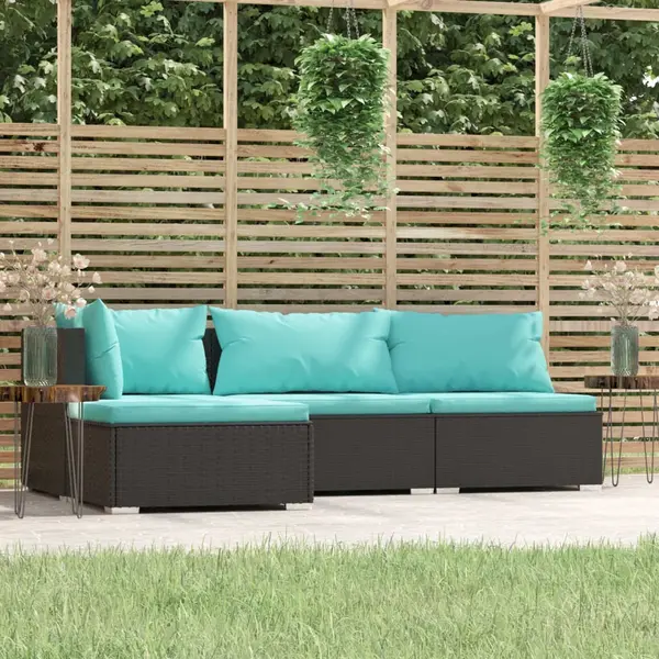 Gossi set mobilier relaxare gradina 4 piese cu perne poliratan negru