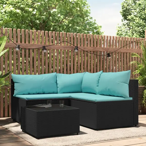 Gossi set mobilier relaxare gradina 4 piese cu perne poliratan negru