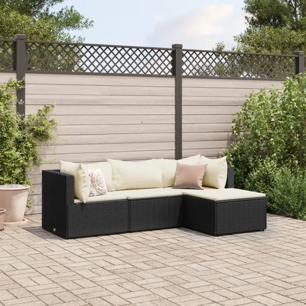 Gossi set mobilier relaxare gradina 4 piese cu perne poliratan negru