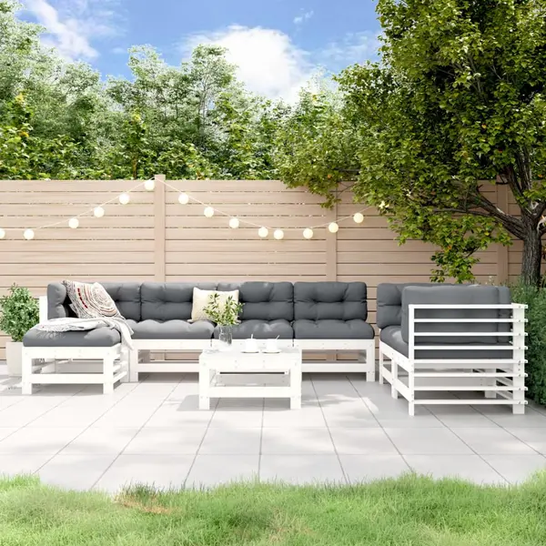 Gossi set mobilier relaxare gradina, 8 piese, alb, lemn masiv de pin