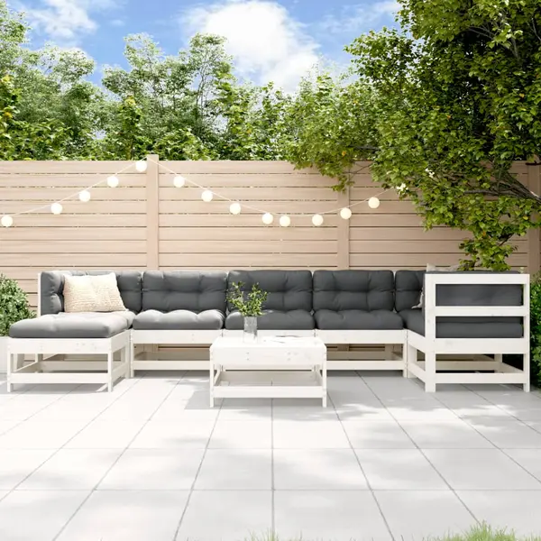 Gossi set mobilier relaxare gradina, 8 piese, alb, lemn masiv de pin