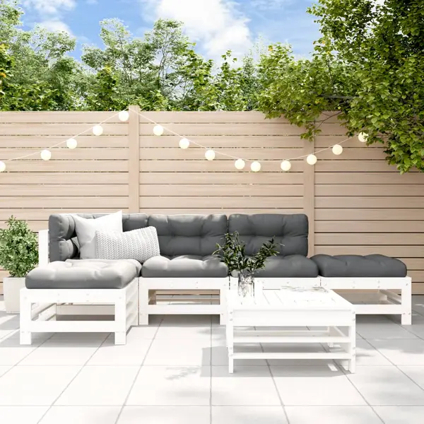 Gossi set mobilier relaxare gradina&perne 6 piese alb lemn masiv pin