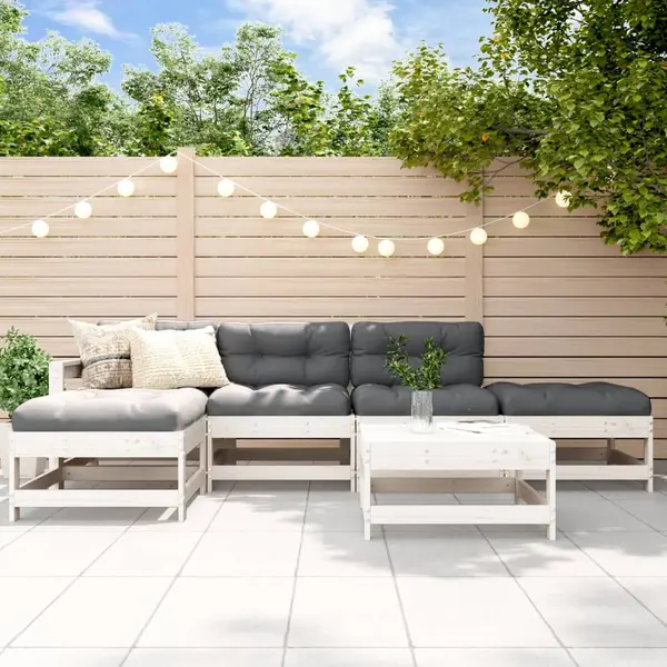 Gossi set mobilier relaxare gradina&perne 6 piese alb lemn masiv pin