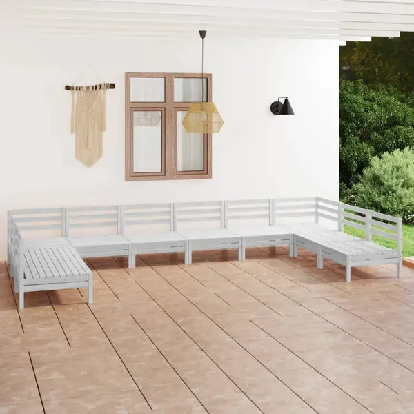 Gossi set mobilier relexare gradina, 10 piese, alb, lemn masiv de pin