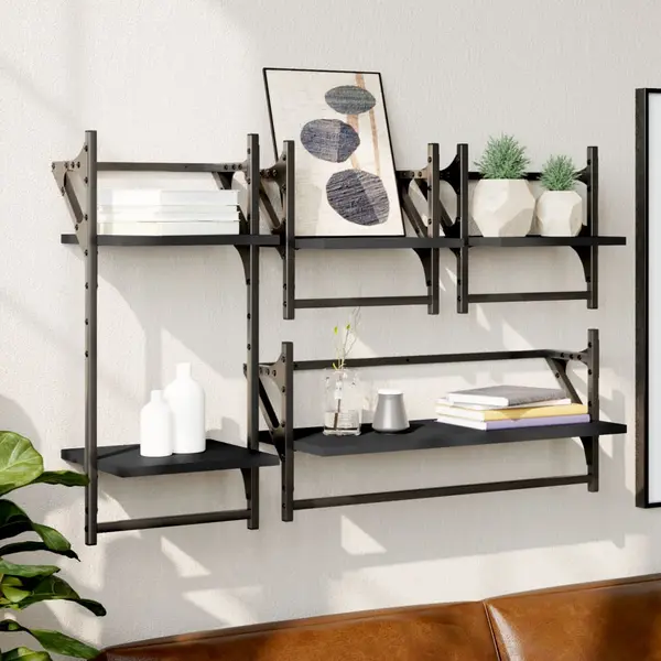 Gossi set rafturi perete cu bare, 4 buc. negru lemn prelucrat