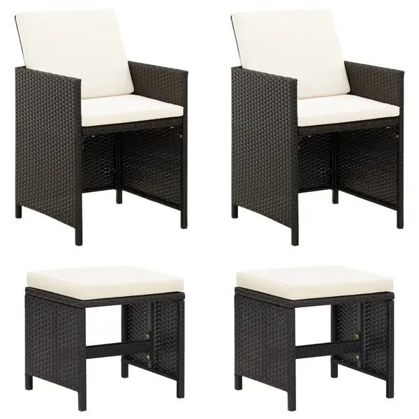 Gossi set scaune de gradina si taburet, 4 piese, negru, poliratan