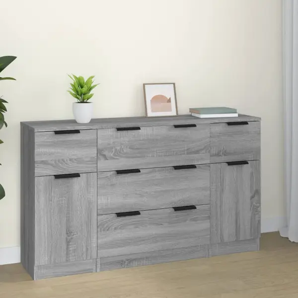 Gossi set servanta, 3 piese, gri sonoma, lemn prelucrat