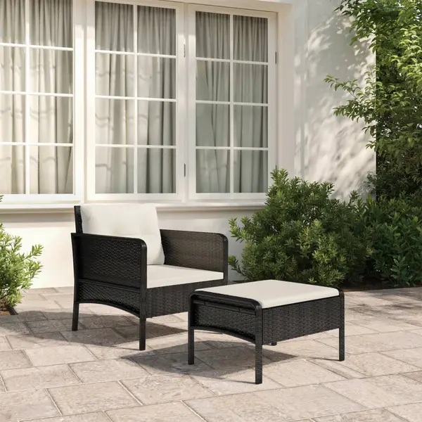 Gossi set sezlonguri de gradina, 2 piese, cu perne, negru, poliratan